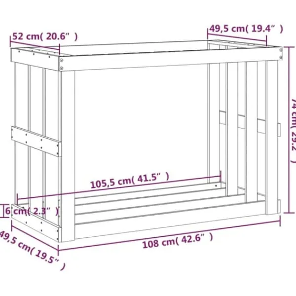 vidaXL Vedställ 108x52x74 cm massiv furu - Vedställ & vedkorgar