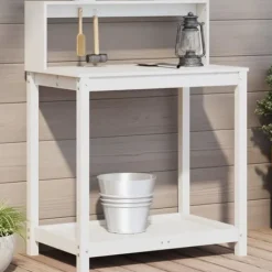 Clearance Växtbord med hyllor vit 82,5x50x109,5 cm massiv furu - Växtställ Planteringsbänkar