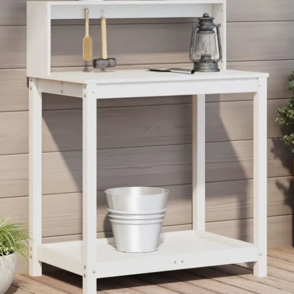 Clearance Växtbord med hyllor vit 82,5x50x109,5 cm massiv furu - Växtställ Planteringsbänkar