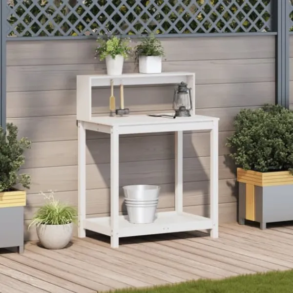 Clearance Växtbord med hyllor vit 82,5x50x109,5 cm massiv furu - Växtställ Planteringsbänkar