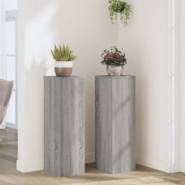 vidaXL Växtställ 2 st grå sonoma 25x25x80 cm konstruerat trä