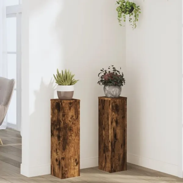 Online Växtställ 2 st rökfärgad ek 17x17x60 cm konstruerat trä Växtställ