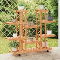 Clearance Växtställ med hjul 110x25x115 cm massiv furu - Växtställ Växtställ