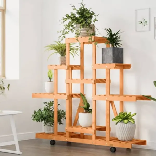 New Växtställ med hjul 110x25x101 cm massiv furu - Växtställ Växtställ