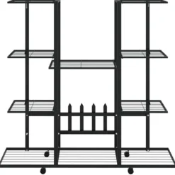 Växtställ på hjul 94,5x24,5x91,5 cm svart järn - Växtställ Växtställ