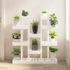vidaXL Växtställ vit 104,5x25x109,5 cm massiv furu - Växtställ
