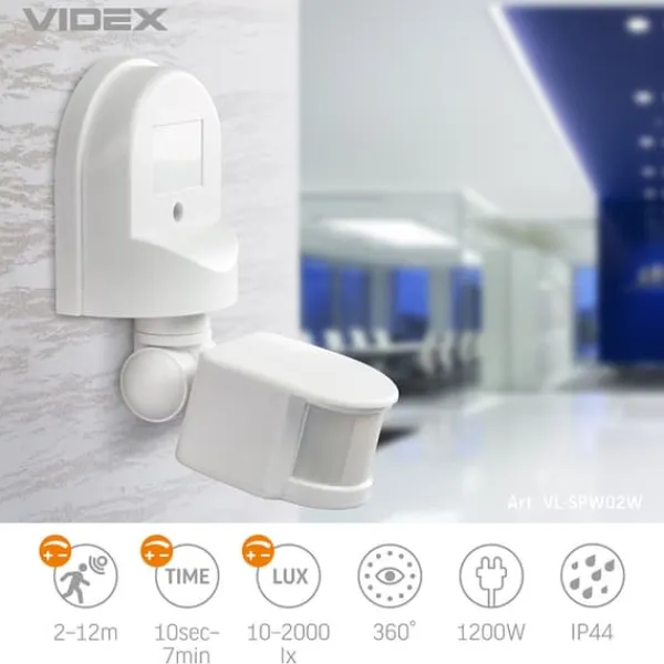 Best Videx infraröd rörelse- och ljussensor IP44 effekt 1200W räckvidd 12m 180° Rörelsedetektorer