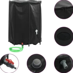 Discount Vikbar 750 L Vattentank med Kran - PVC Regntunna för Utebruk | Färg: Grön | Storlek: 750 L Regntunnor