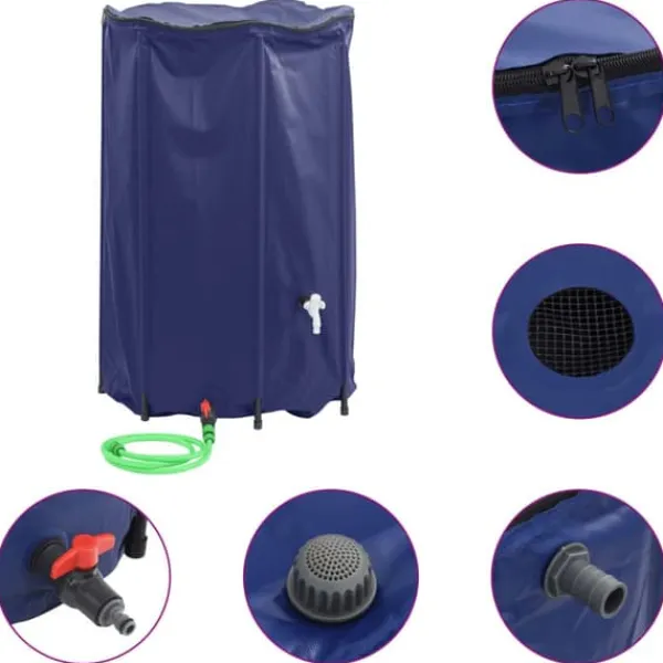 Vikbar vattentank 1000 L med kran - Slitstark PVC | Färg: Grön | Storlek: 1000 L