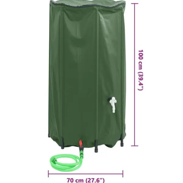New Vikbar vattentank med kran 380 L - PVC, slitstark | Färg: Grön | Storlek: 380 L Regntunnor