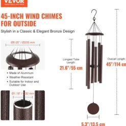Discount Vindspel, 45 tum lång, 6 aluminiumrör, 21,6 tum långt rör, hållbart aluminium- och bronsmaterial, väger 3,77 lbs Vinddekoration