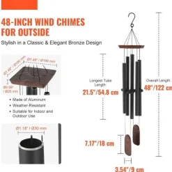 Vindspel för utomhus, 1220 mm Aluminium, Minnesdjupa Tonvindspel, klangfullt, hållbart material Vinddekoration