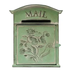 Online Vintage Brevlåda - Väggmonterad Brevlåda - För Staket - Präglad Metall - Utomhusbruk - 27×10,5×31,2 cm - Brevinkast 9,5×1,5 cm - Grön Postlådor & Brevlådor
