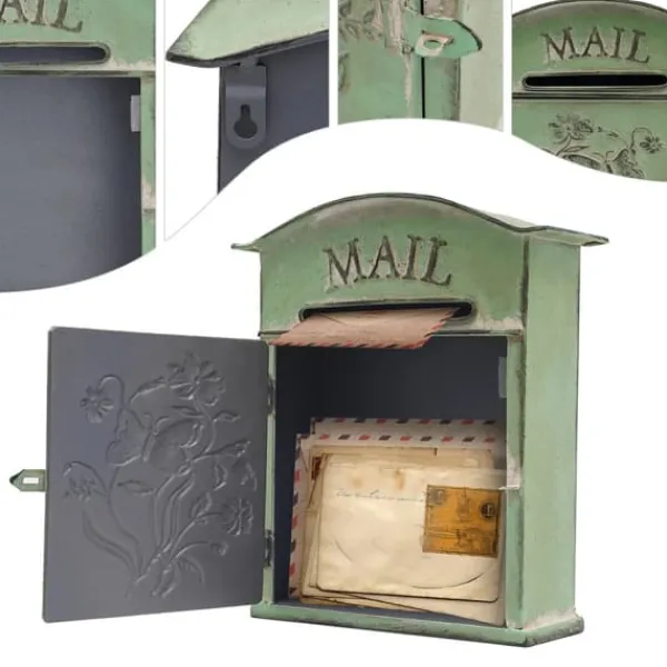 Online Vintage Brevlåda - Väggmonterad Brevlåda - För Staket - Präglad Metall - Utomhusbruk - 27×10,5×31,2 cm - Brevinkast 9,5×1,5 cm - Grön Postlådor & Brevlådor