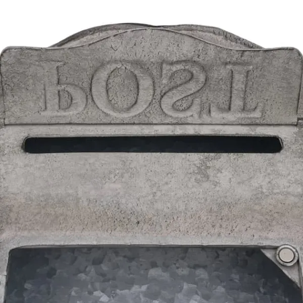 Vintage brevlåda - Väggmonterad postlåda - Vägg-/Staketmontering - Präglad metall - Utomhus - Med lock - Mått 26×9,5×34 cm - Grå