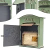 Vintage utomhusbrevlåda - Väggmonterad - Metall - Fjäril- & blommönster - Rustik - Brevinkast 19,5×1,5 cm - 27×10,5×31,2 cm - Militärgrön