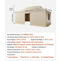 Vinterpaviljongöverdrag, 3,66x6,10m, Dubbel nivå, Sidoväggar, Nätfönster, Högdensitets PE-Förvaringskydd