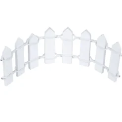 Outlet Vit Fairy Garden Ornament med härligt trästaket och växtkrukor Trädgårdsprydnader