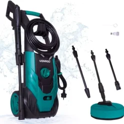 New Högtryckstvätt 1800W – 140 Bar, 420 L/h, Uteplatsrengörare och Turbomunstycke, Med Diskmedelstank och Rengöringsnål Trädgårdsmaskiner