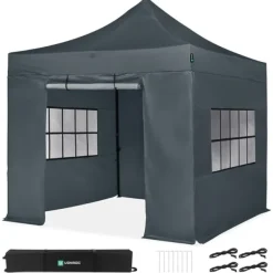 New Partytält 3x3 m – Easy-Up med Sidoväggar – UV-skydd, Vattentålig, Justerbar Höjd Tält & Lusthus