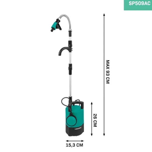Vonroc Regnvattenpump för Tunnor – 400W, 5200 L/h, Flottörbrytare & Torrkörningsskydd, 10m Kabel – Effektiv Vattenhantering för Trädgården