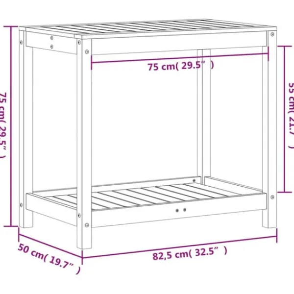 Växtbord med hylla - Planteringsbord i massiv furu | Storlek: 82,5x50x75 cm | Färg: Natur