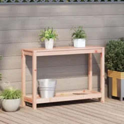 Växtbord med hylla i massivt douglasträ - Planteringsbord | Storlek: 108x35x75 cm | Färg: Natur