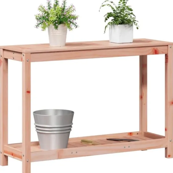 Växtbord med hylla i massivt douglasträ - Planteringsbord | Storlek: 108x35x75 cm | Färg: Natur