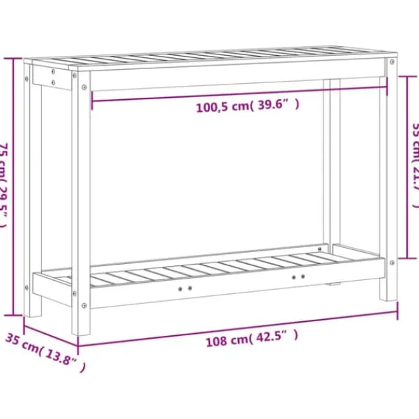 Växtbord med hylla i massivt douglasträ - Planteringsbord | Storlek: 108x35x75 cm | Färg: Natur