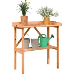 Sale Växtbord med hylla i massivt granträ - Perfekt för trädgård och uteplats | Färg: Brun | Storlek: 78x38x82,5 cm Planteringsbänkar