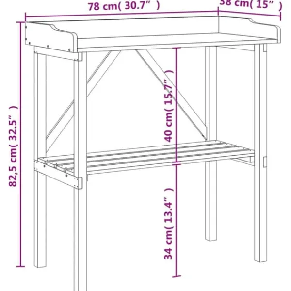 Sale Växtbord med hylla i massivt granträ - Perfekt för trädgård och uteplats | Färg: Brun | Storlek: 78x38x82,5 cm Planteringsbänkar