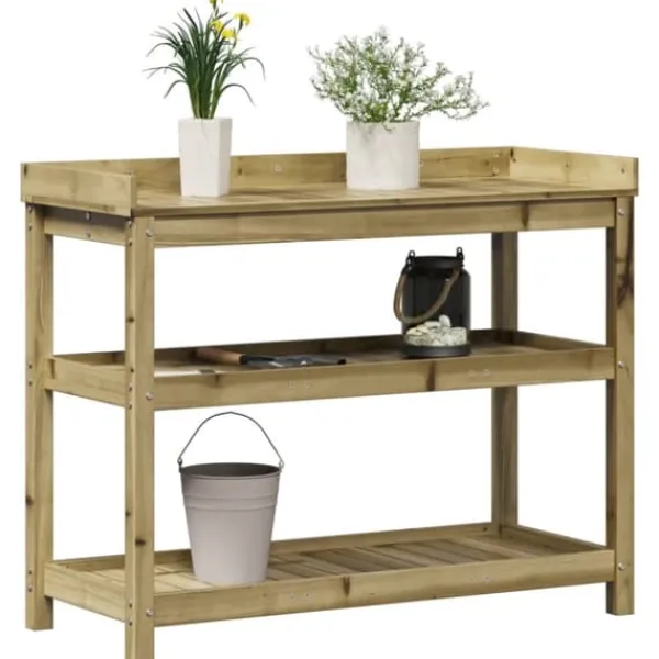 Outlet Växtbord med hyllor i impregnerad furu 108x45x86,5 cm | Färg: Natur | Storlek: 108x45x86,5 cm Planteringsbänkar