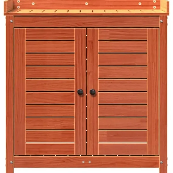 Sale Växtbord med hyllor i massiv furu - Planteringsbord för trädgård | Färg: Brun | Storlek: 82,5x50x86,5 cm Planteringsbänkar