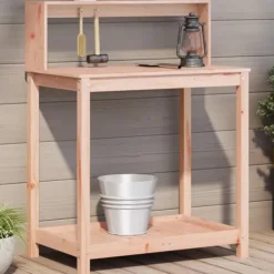 Clearance Växtbord med hyllor i massivt douglasträ - Planteringsbord | Storlek: 82,5x50x109,5 cm | Färg: Natur Planteringsbänkar