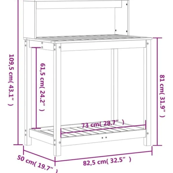 Clearance Växtbord med hyllor i massivt douglasträ - Planteringsbord | Storlek: 82,5x50x109,5 cm | Färg: Natur Planteringsbänkar