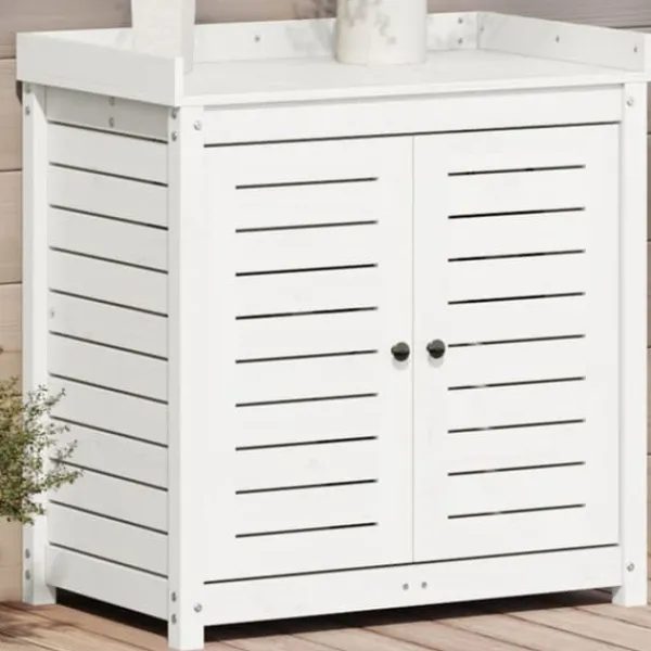 vidaXL Växtbord med hyllor vit 82,5x50x86,5 cm massiv furu