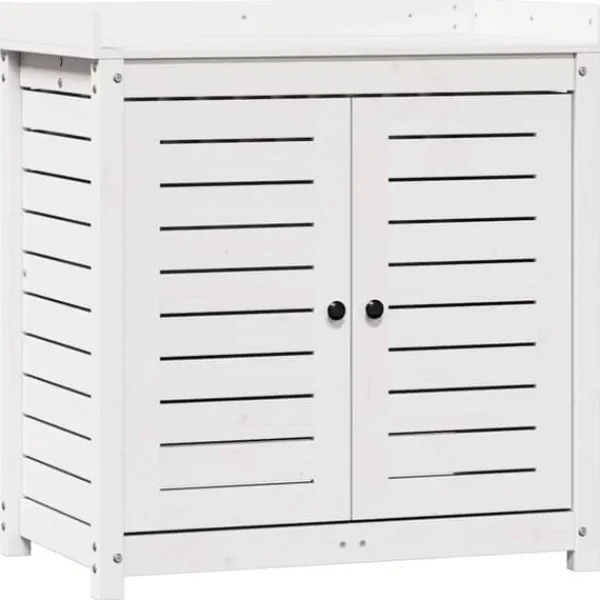 vidaXL Växtbord med hyllor vit 82,5x50x86,5 cm massiv furu