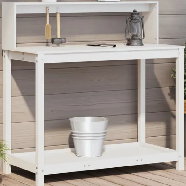 New Växtbord med hyllor vit 108x50x109,5 cm massiv furu Planteringsbänkar