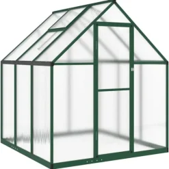 Växthus med grön aluminiumram - Skydd för växter | Storlek: 169x169x195 cm