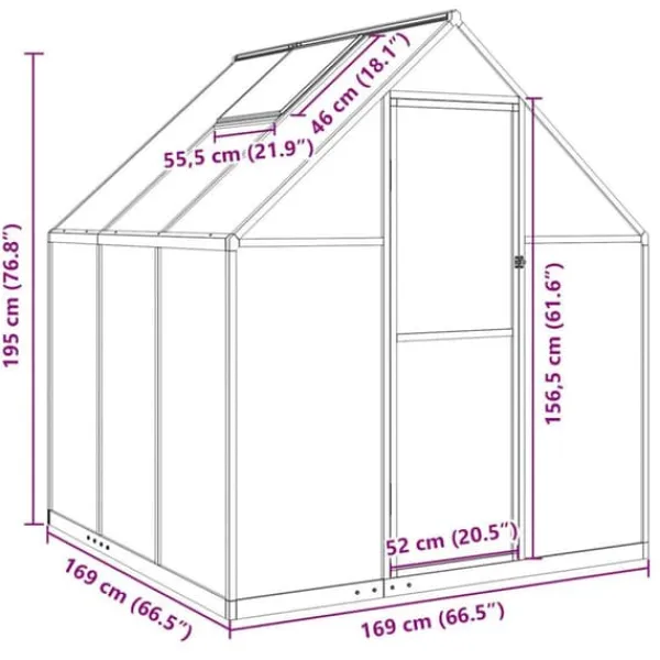 Växthus med grön aluminiumram - Skydd för växter | Storlek: 169x169x195 cm