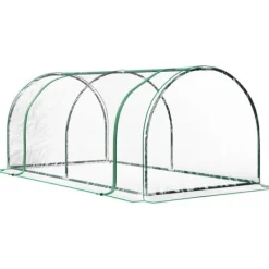 Växthus 200x100x80 cm, stål/plast, med dörr – drivbänk, grön