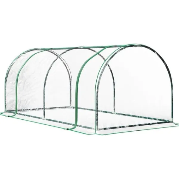 Växthus 200x100x80 cm, stål/plast, med dörr – drivbänk, grön