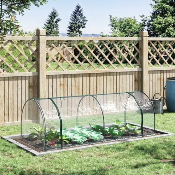 Växthus 250x100x80 cm, stål/PVC, med dörr – drivbänk för plantuppdragning