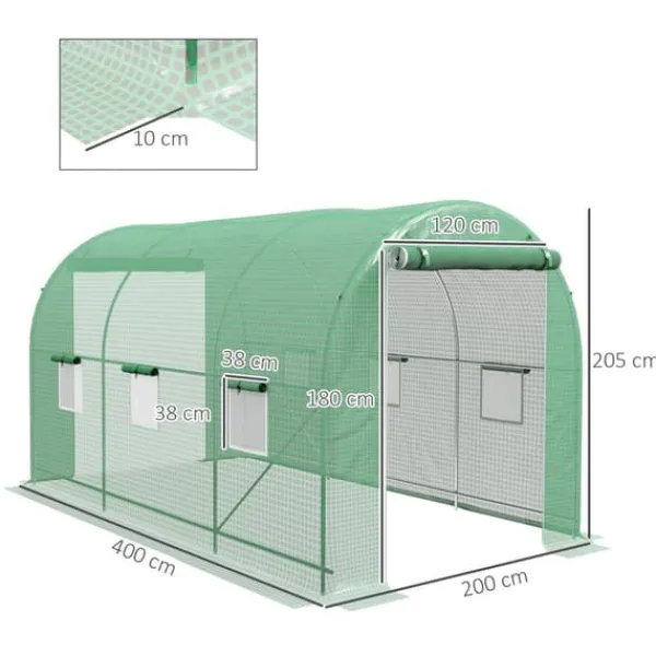 Växthustunnel - Foliedrivhus - 500x200x205 cm - Rullbar dörr - 8 fönster - Vit Växthus