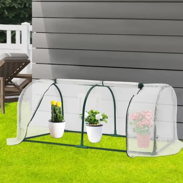Växthustunnel - Mini växthus - 120x60x50 cm - PE-överdrag med dragkedja - Järnram - 2 kg - Beige