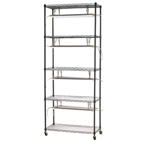 Växthylla med odlingslampor - Inomhus odlingshylla - 180 cm - Med hjul - Fullspektrum 192 W 5000 K - Kraftig metall - För förodling
