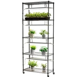Växthylla med odlingslampor - Inomhus odlingshylla - 180 cm - Med hjul - Fullspektrum 192 W 5000 K - Kraftig metall - För förodling