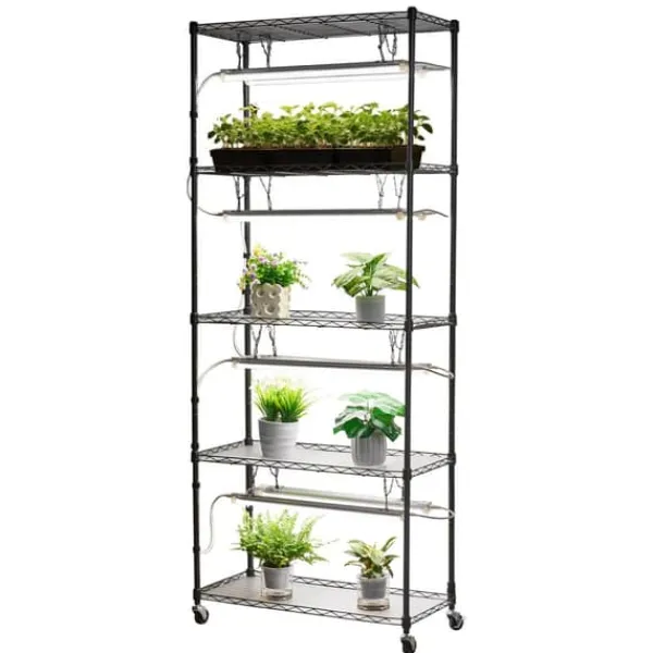 Växthylla med odlingslampor - Inomhus odlingshylla - 180 cm - Med hjul - Fullspektrum 192 W 5000 K - Kraftig metall - För förodling