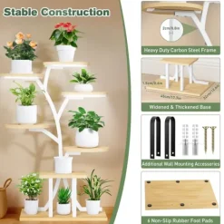 Växtställ & Blomhylla - 7 Nivåer - Med Växtbelysning - Hög Modell - För Inomhus - Montering - Beige