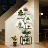 Växtställ & Blomhylla - Hörnmodell i trä - Trädform - 7 Hyllplan - 151 cm - Med LED-belysning - Inomhus - Grå Växtställ